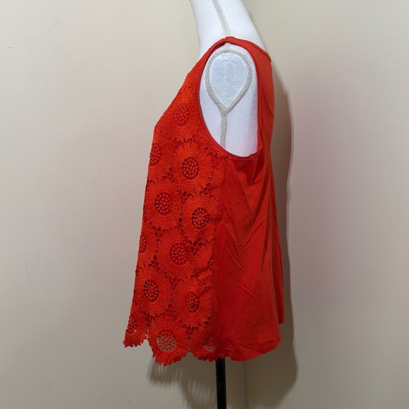 Loft || Woman’s Reddish Orange Cotton floral lace tank top size Medium - Picture 2 of 7